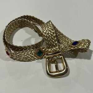 Rainbow Jeweled Belt - gold, woven, 35”, vintage